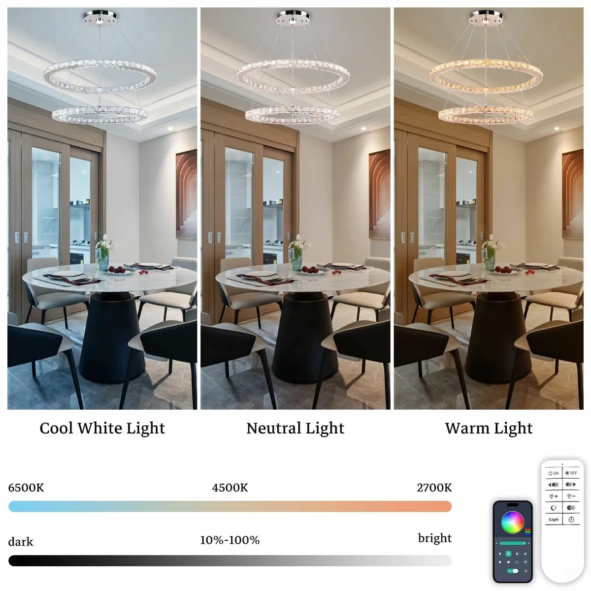 Dimmable Crystal Chandelier 236'' Modern 2 Rings C - Image 2