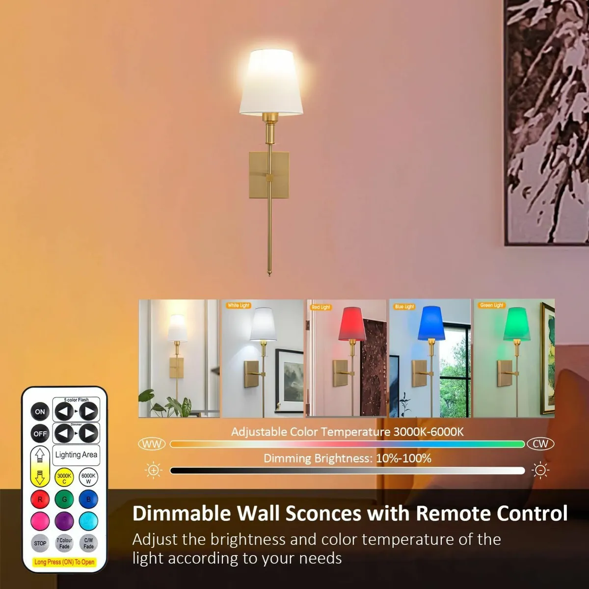 Battery Operated Wall Lights Set of 2Gold Recharge - Image 3