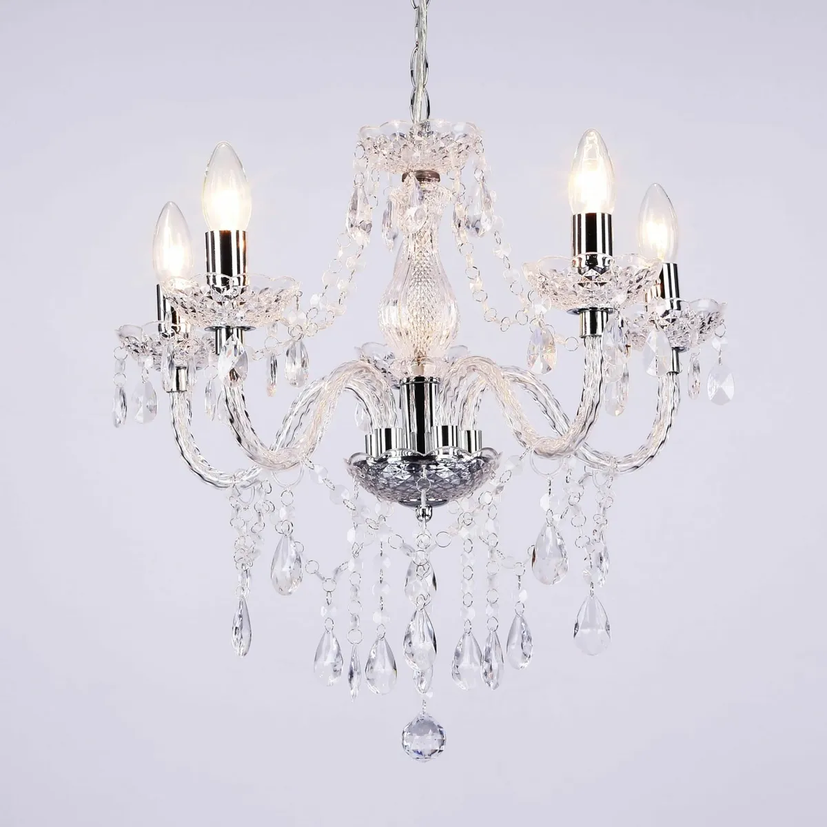 5 Light Chandelier Lamp Pendant ChromeClearAcrylic - Image 2