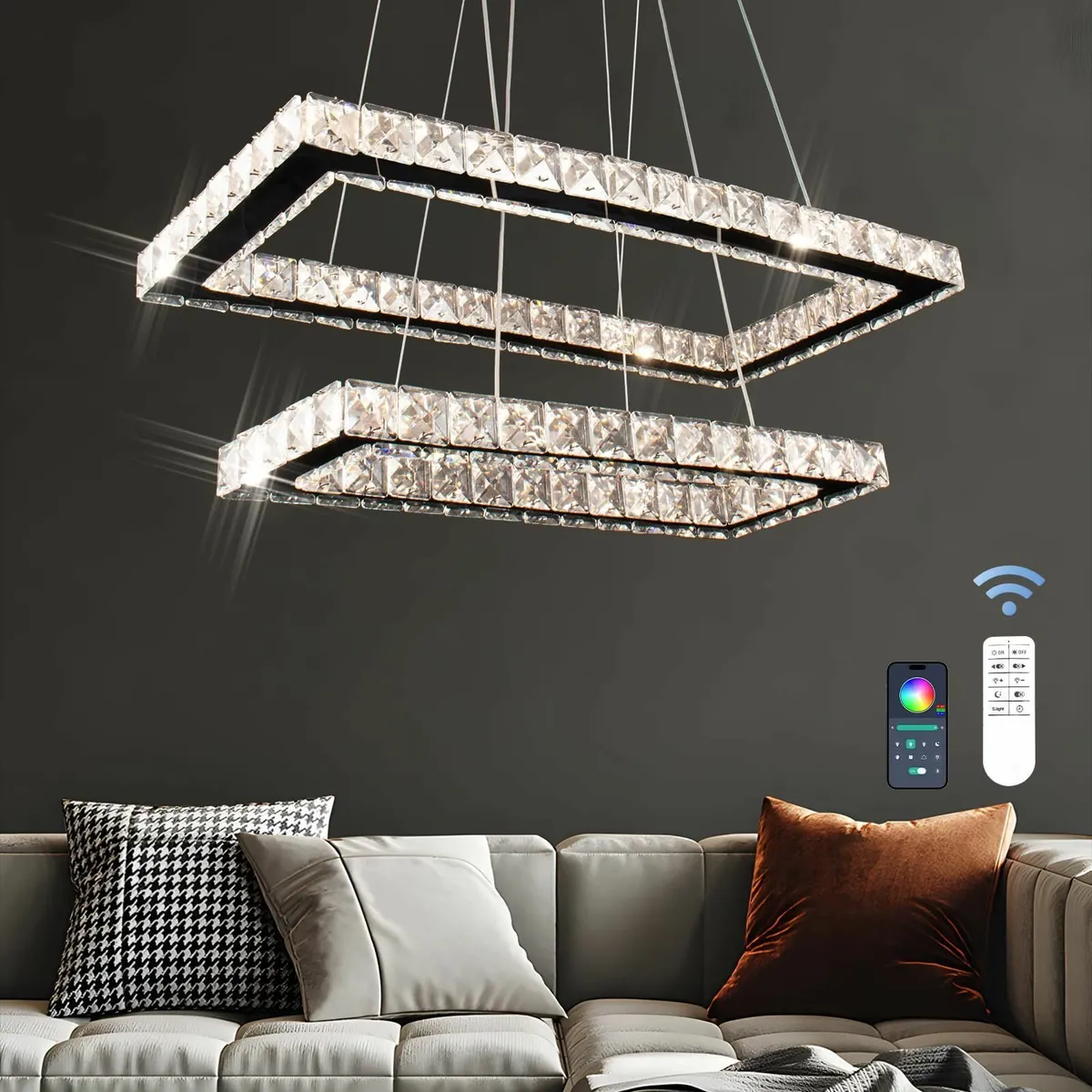 Modern Crystal Chandeliers Remote 205'' Dimmable 2 - Image 1