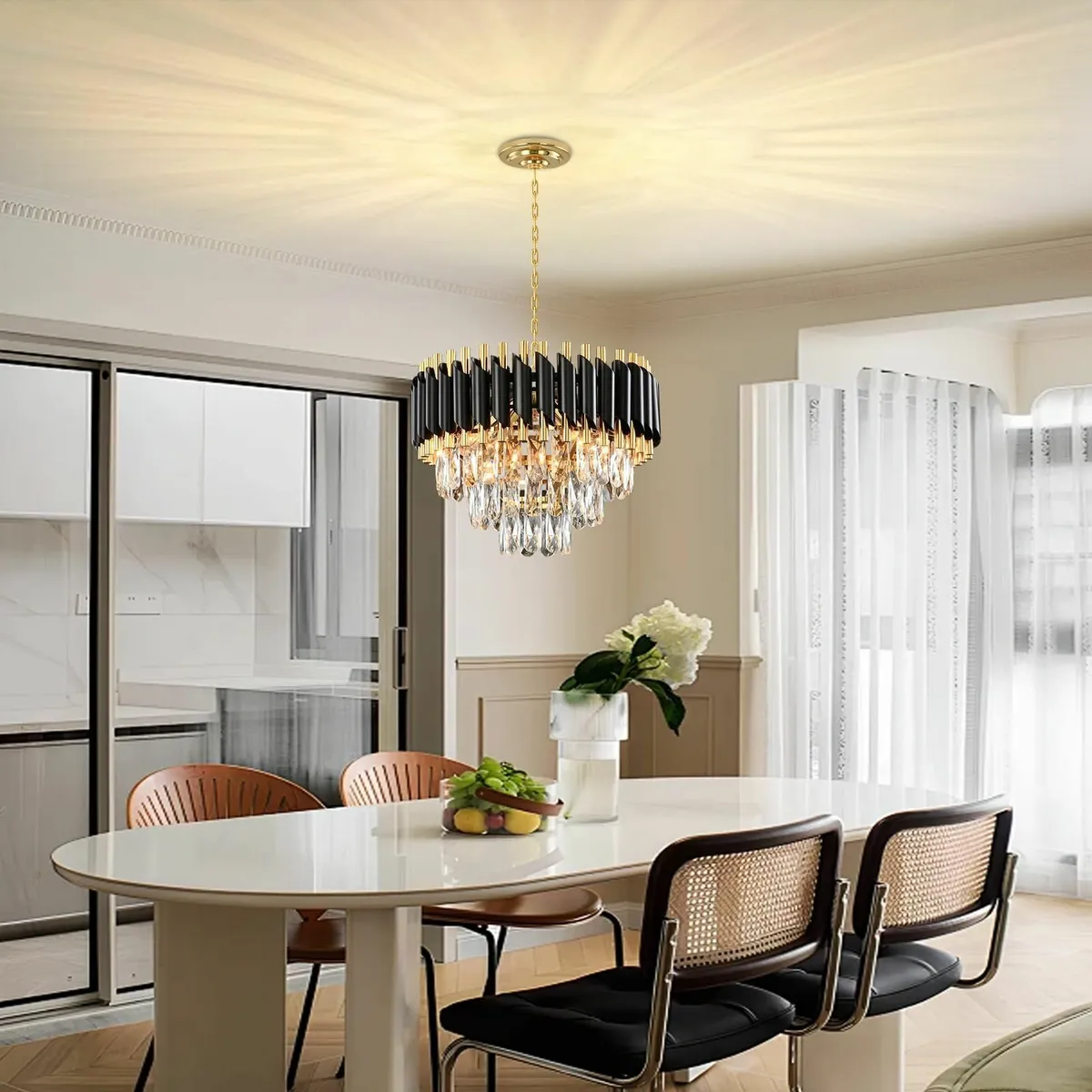Modern Crystal Chandelier Black 3-Tier Light Fixtu - Image 2