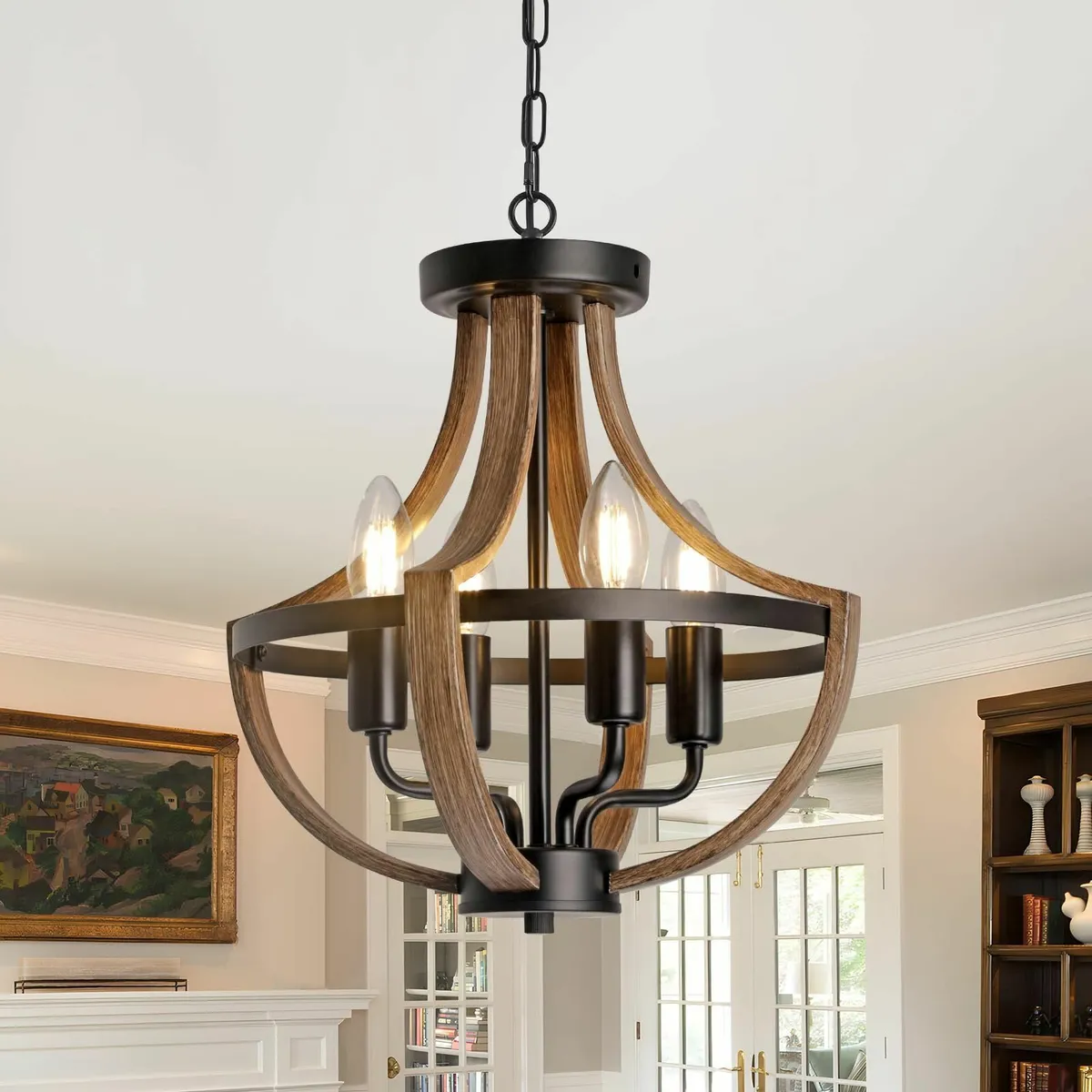 Farmhouse ChandelierVintage 4-Light Hanging Pendan - Image 1