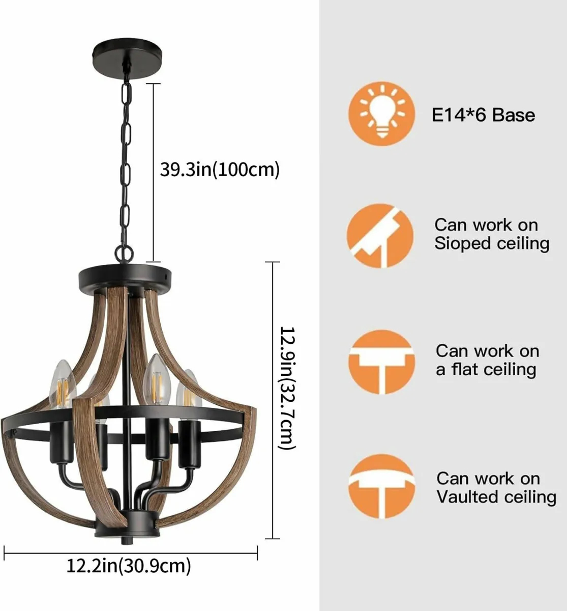 Farmhouse ChandelierVintage 4-Light Hanging Pendan - Image 2