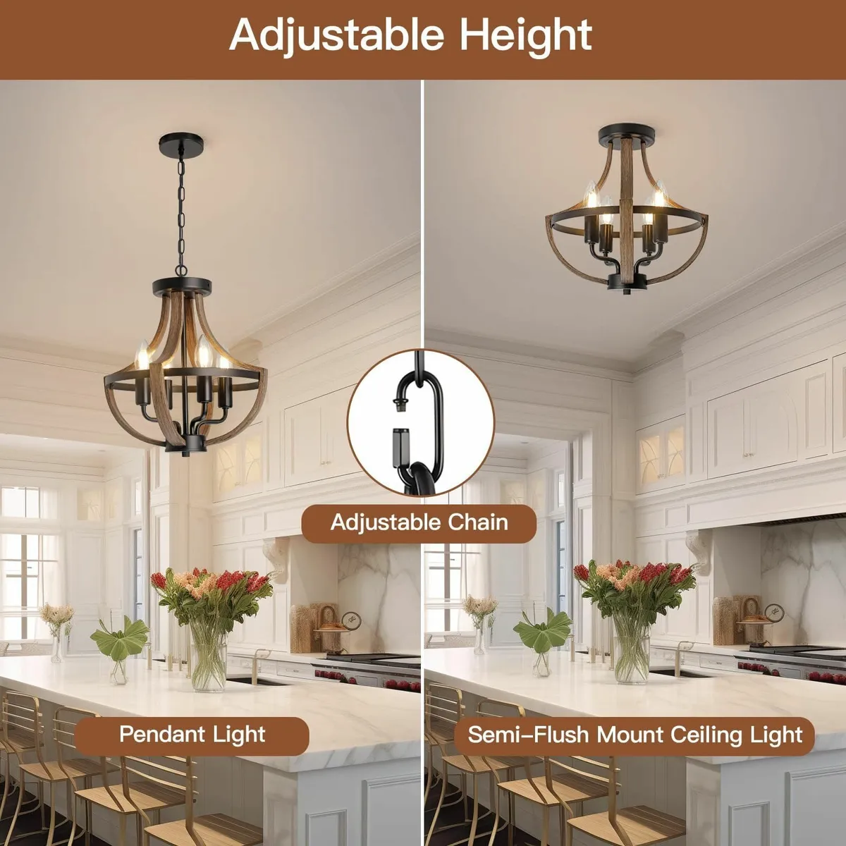 Farmhouse ChandelierVintage 4-Light Hanging Pendan - Image 3