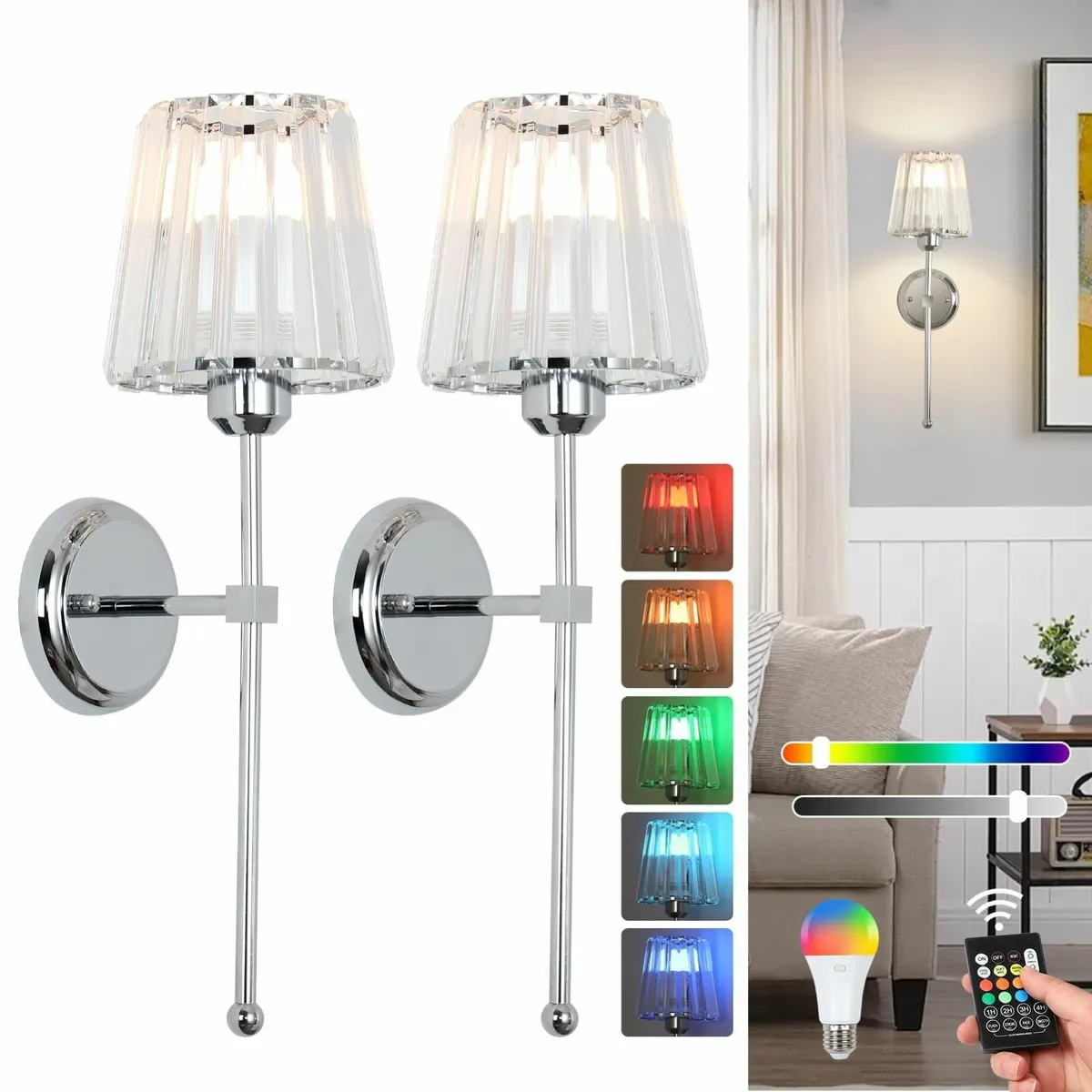Battery Operated Wall Lights Set of 2 Rechargeable - Image 1