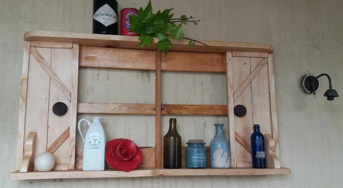 Rustic floating window shutter shelf / display - Image 4