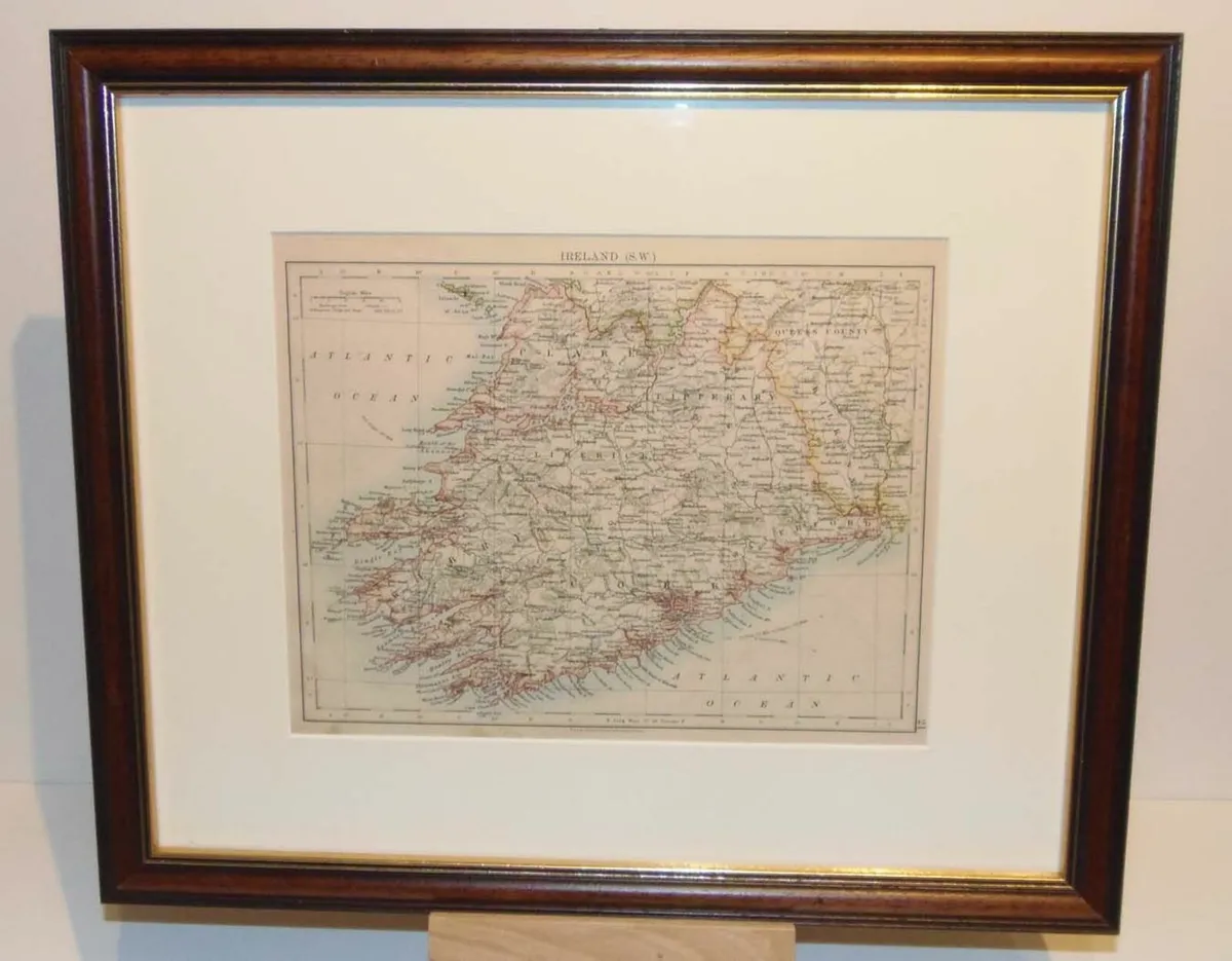 Pair Antique Maps Ireland 1905 Framed - Image 1
