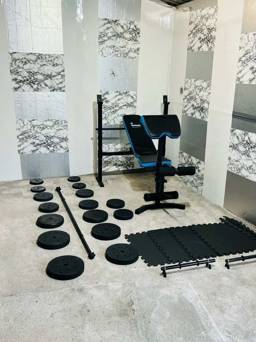 MENS HEALT ACTIVE WEIGHT BENCH 50kg WEIGHTS BARS - Image 3