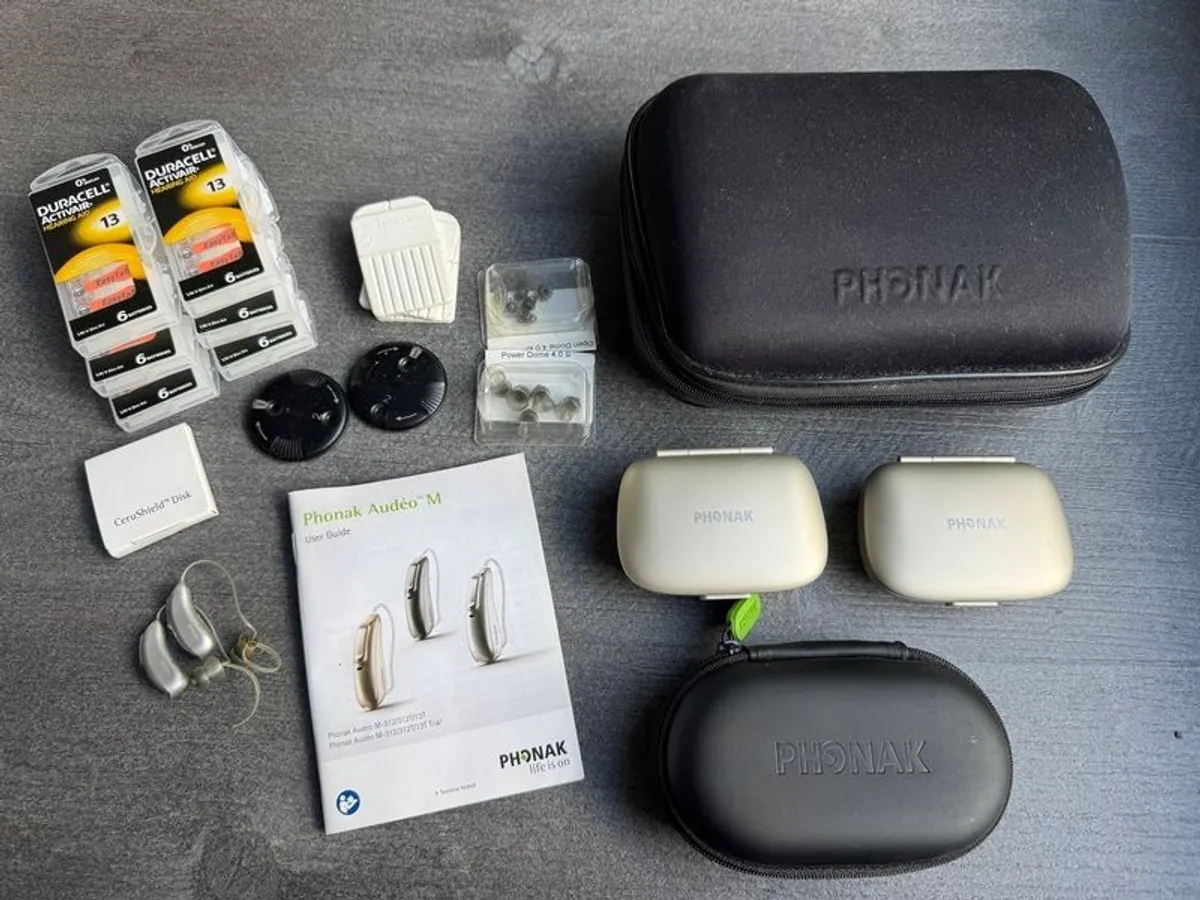 Phonak Audeo M hearing aids with all accessories. - Image 2