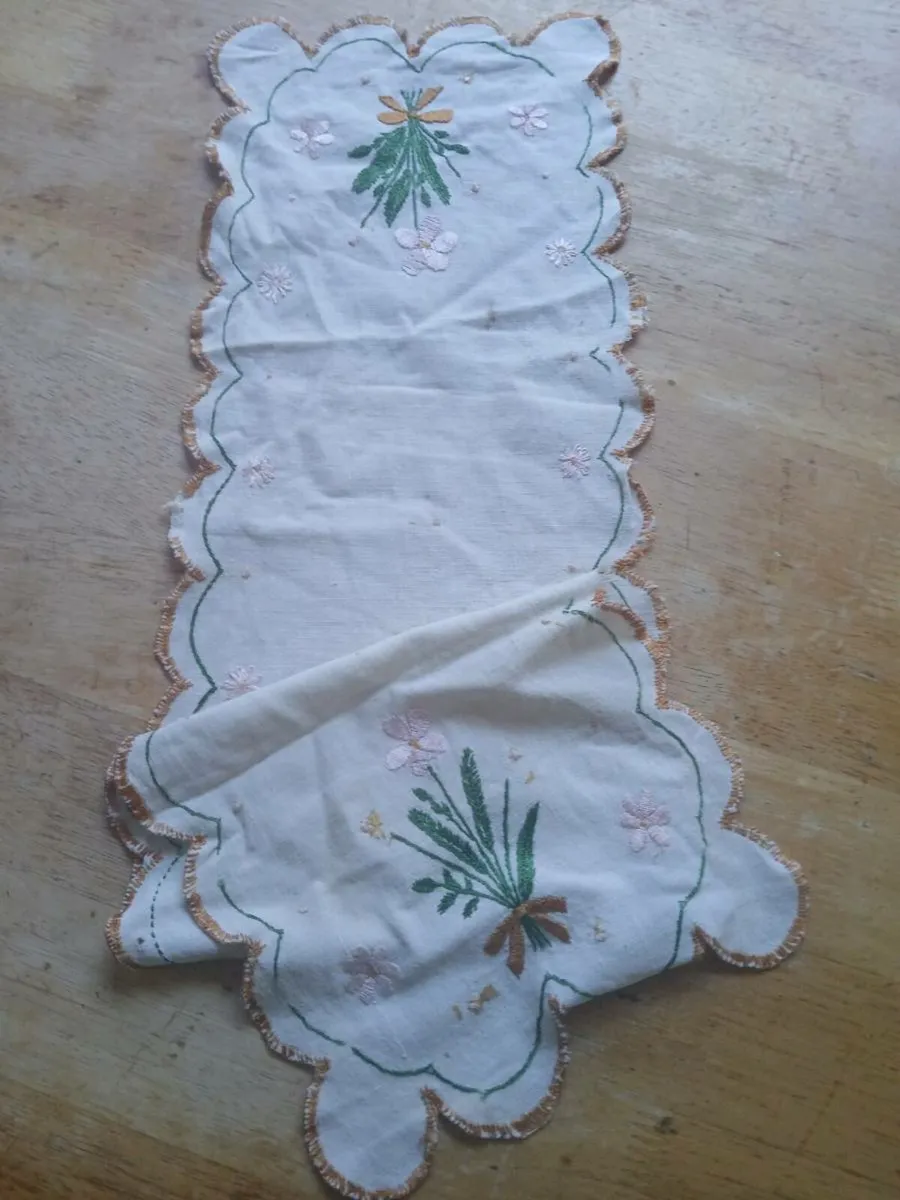 Vintage Embroidered Linen Runner - Image 3