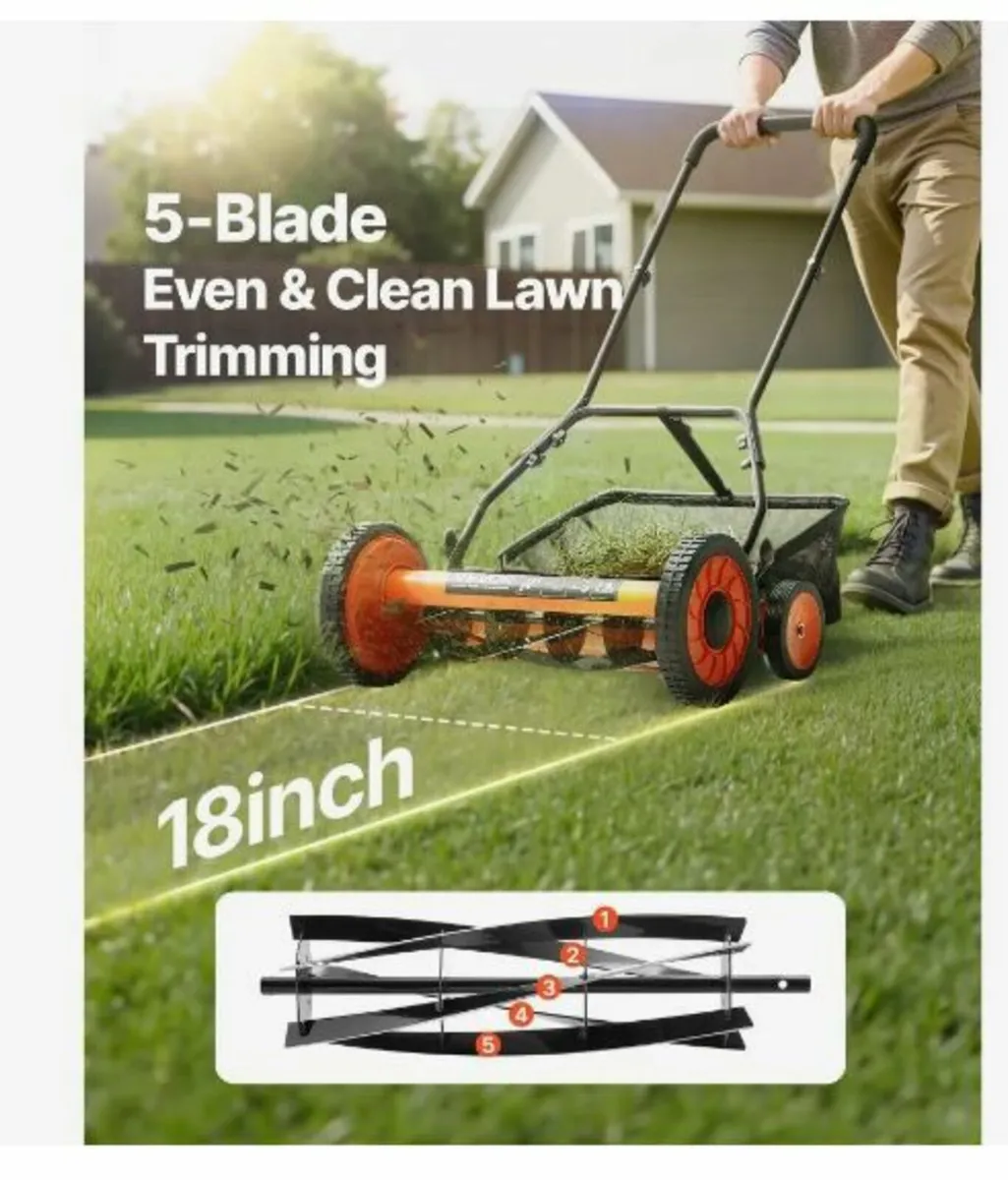 Push Reel Lawn Mower 45 cm, 5 Blades - Image 3
