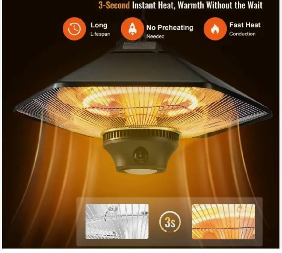 Hanging Patio Heater, 2000W Remote Control - Image 2