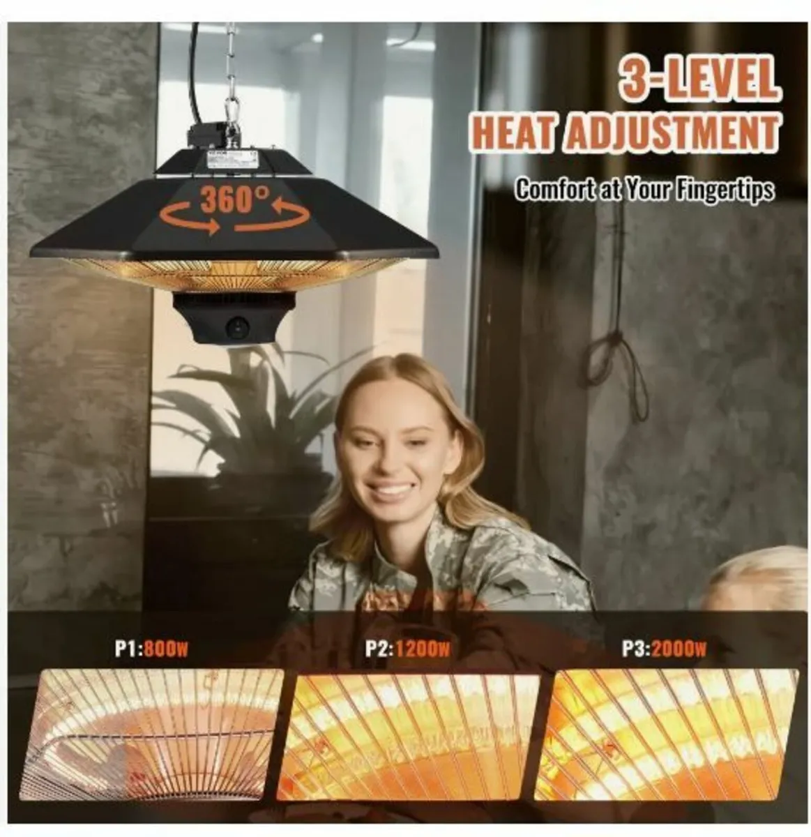 Hanging Patio Heater, 2000W Remote Control - Image 4