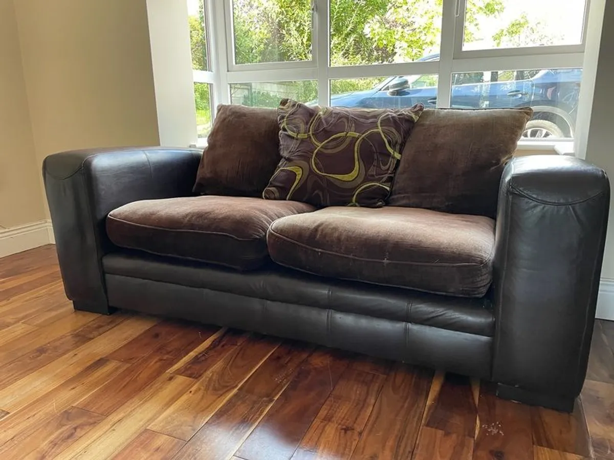 Brown Leather 2 seater Sofa - Image 1