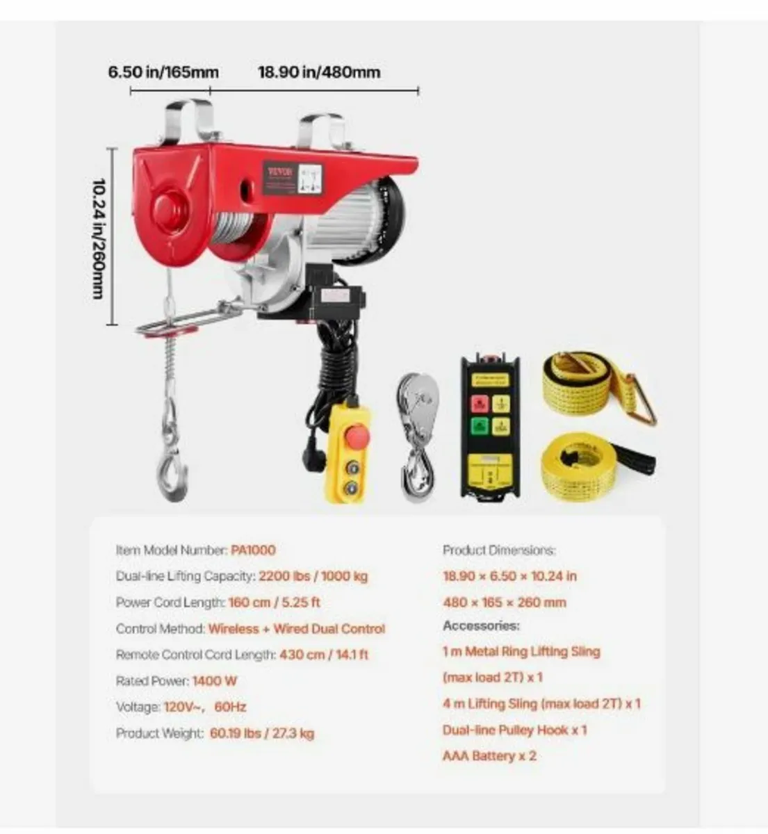 Electric Hoist Crane Winch 997.9 kg - Image 4
