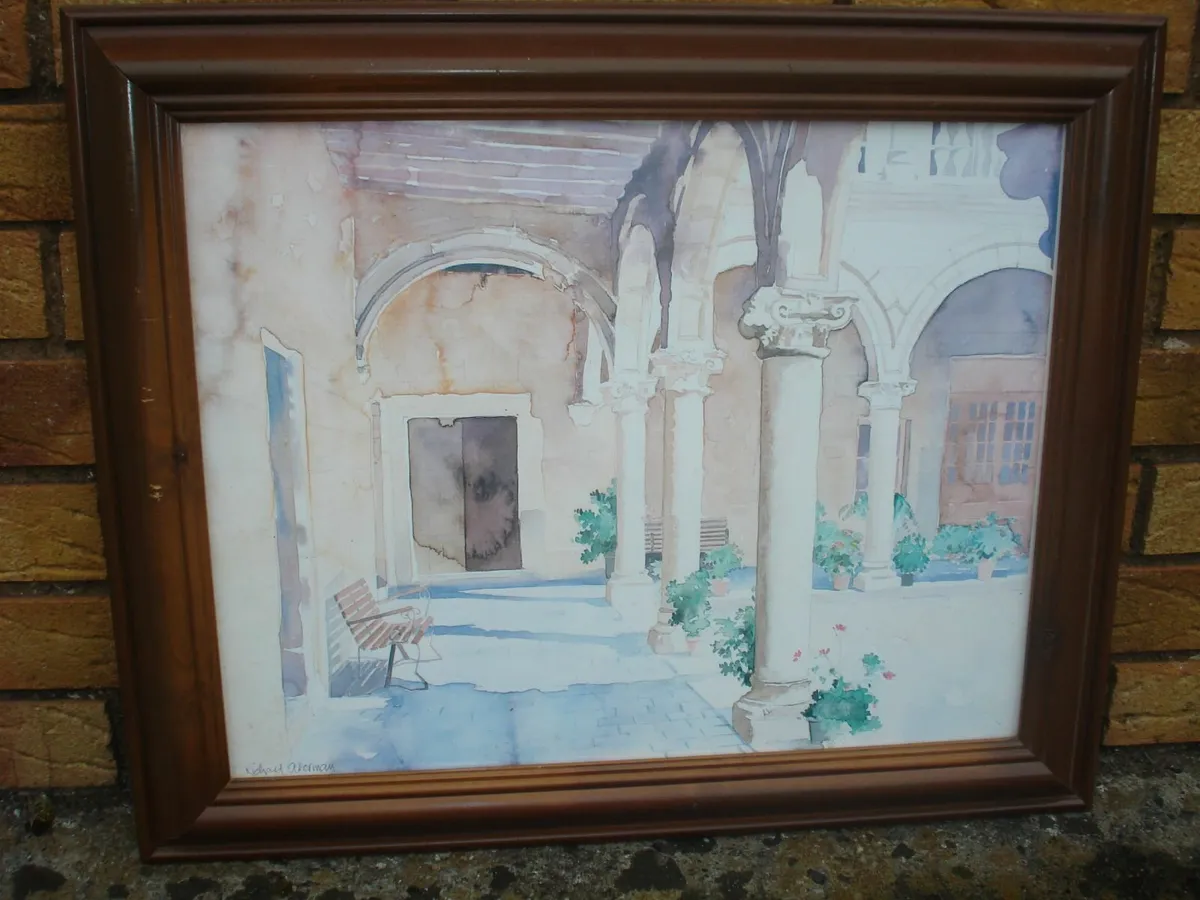 OLD BUILDING COLUMS FRAMED PRINT.