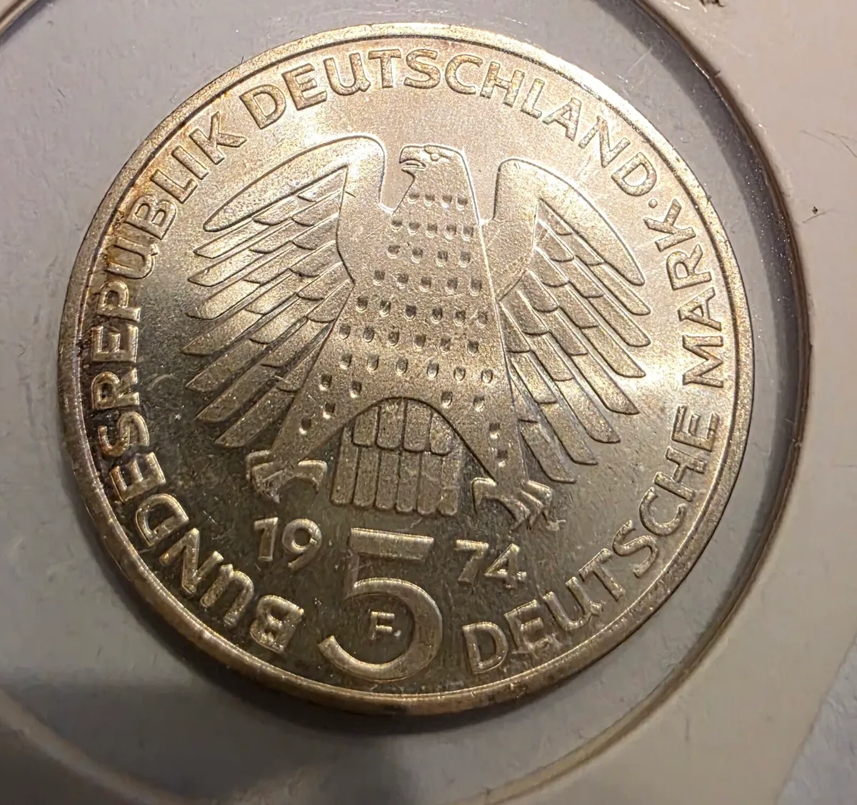 1974 german silver 5 mark - Image 2