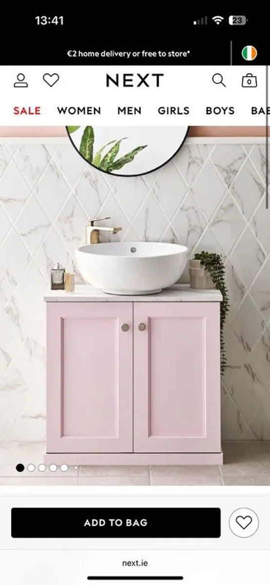 Next Pink Bathroom Undersink Cabinet & Tallboy - Image 1