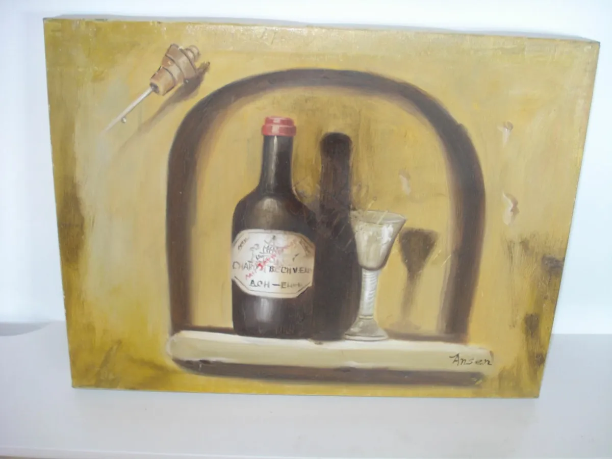 WINE BOTTLES ,OIL PAINTING ON CANVAS. - Image 1