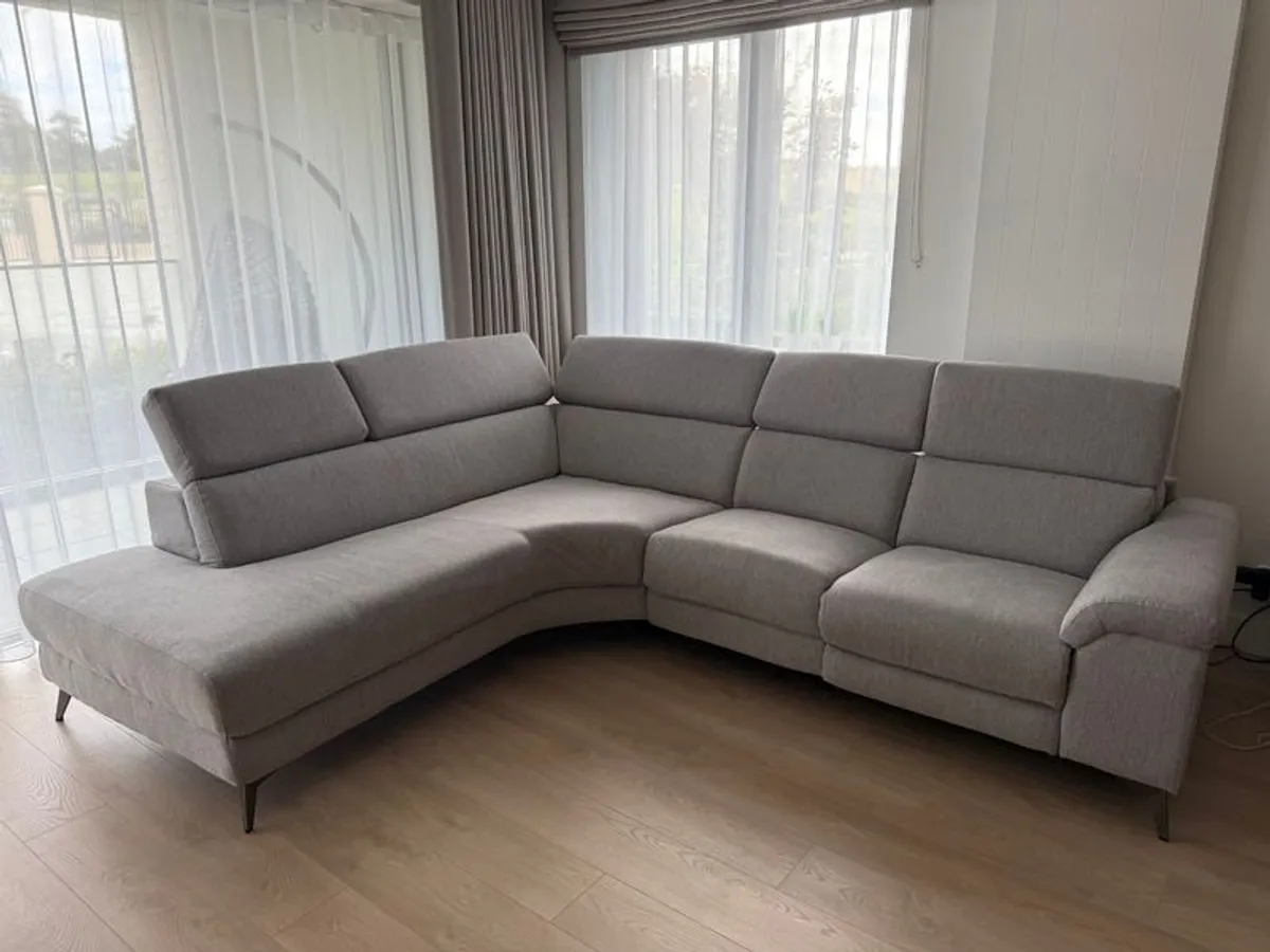 Pristine Electric Recliner Corner Sofa Modern Grey Fabric - Image 1