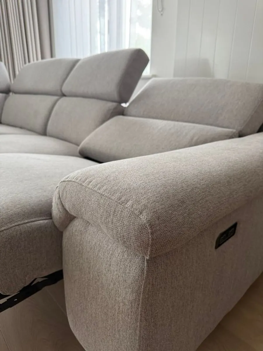 Pristine Electric Recliner Corner Sofa Modern Grey Fabric - Image 2