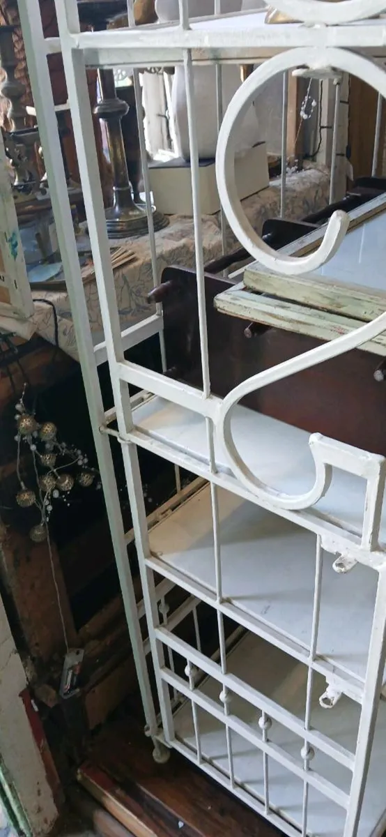 Vintage ornate Iron and wood shelving stand - Image 2