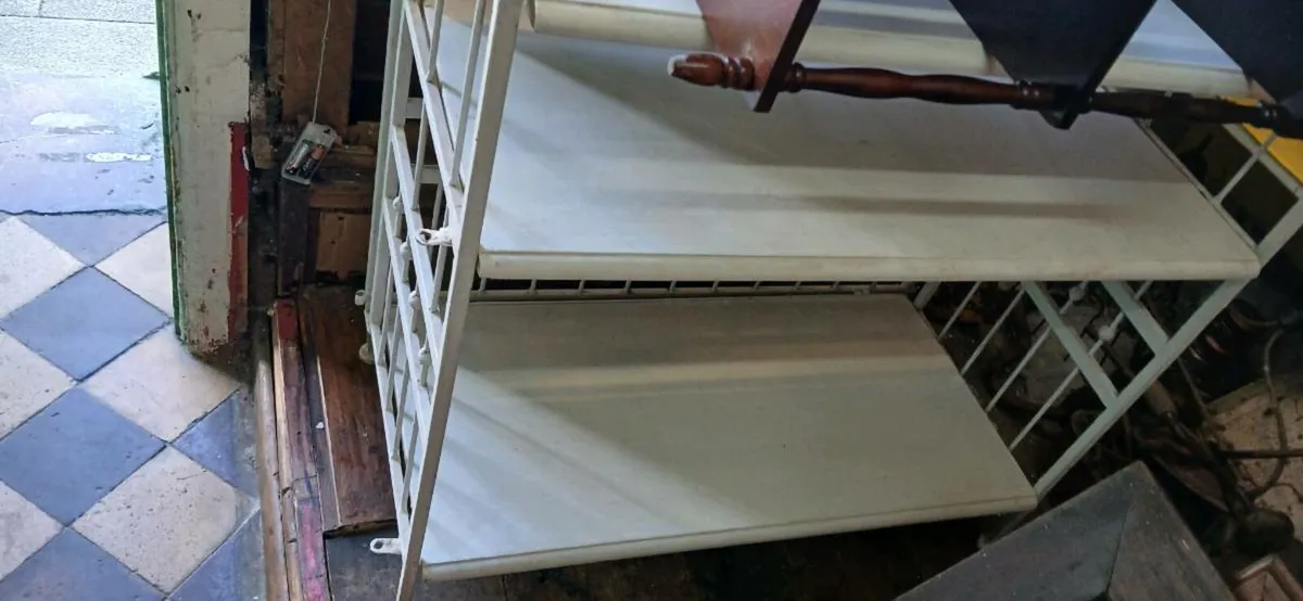 Vintage ornate Iron and wood shelving stand - Image 4