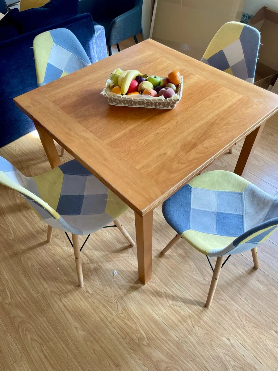 Solid Pine Extendable Dining Table + 4 Chairs - Image 1