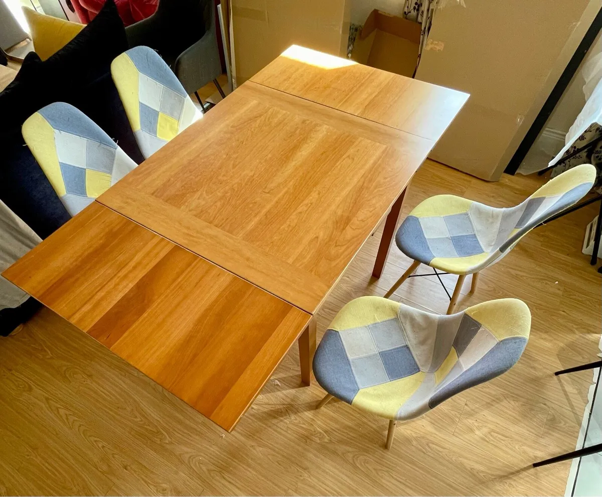 Solid Pine Extendable Dining Table + 4 Chairs - Image 3