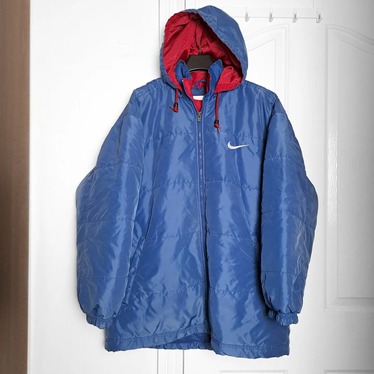 Nike Vintage Blue Spellout Puffer Jacket Mens M/L - Image 3