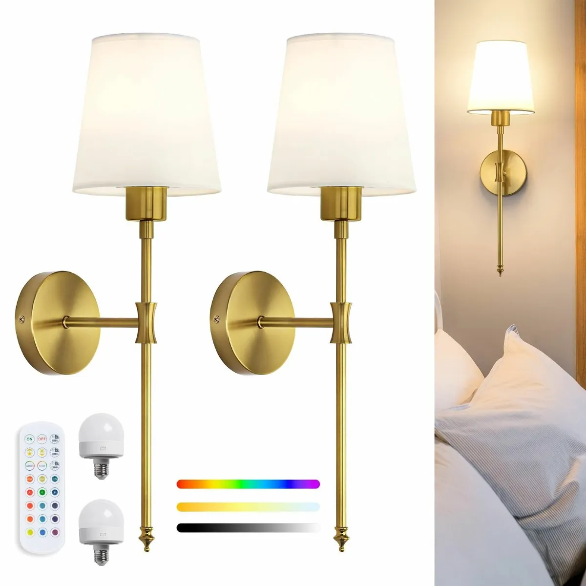 Rechargeable Wireless Wall Sconce Lights Set of 2 - Image 1