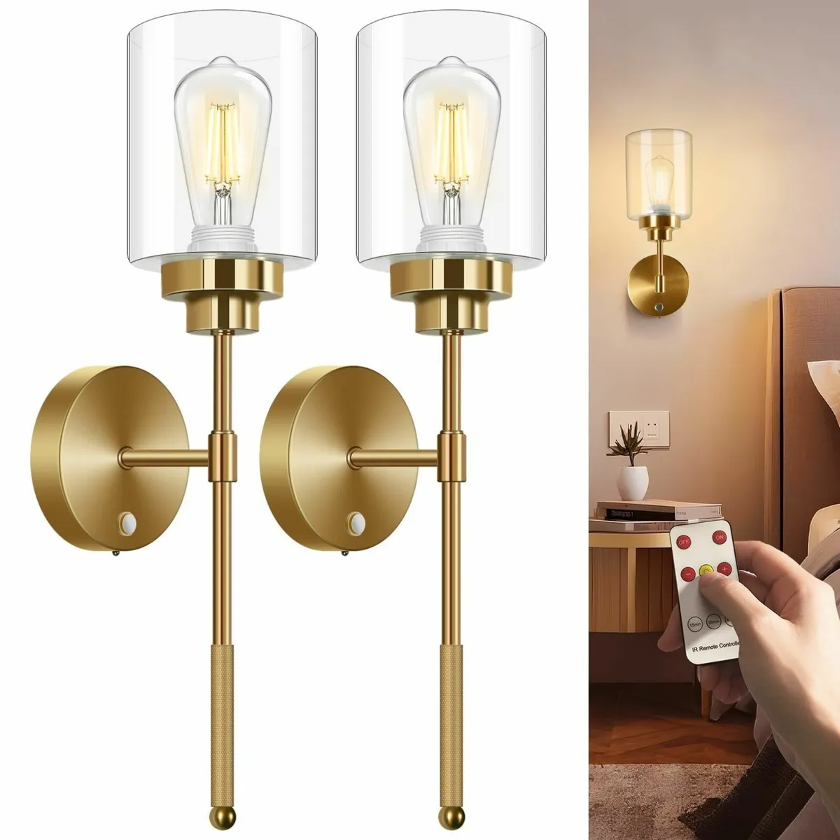 Battery Operated Wall Sconce Set of 2 Wireless 520 - Image 1