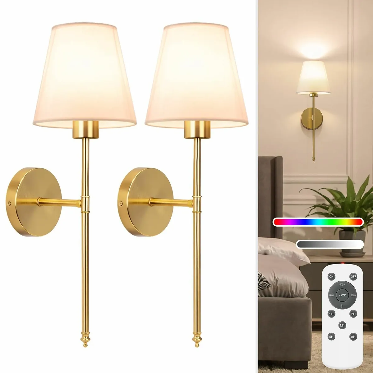 19.9 inch Battery Operated Wall Light GoldRecharge - Image 1