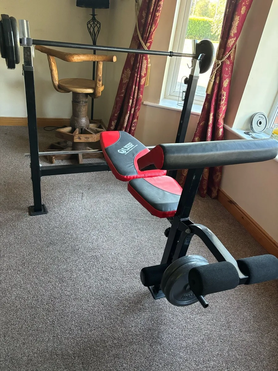 Gym equipment weights, bench, treadmill and bike - Image 2