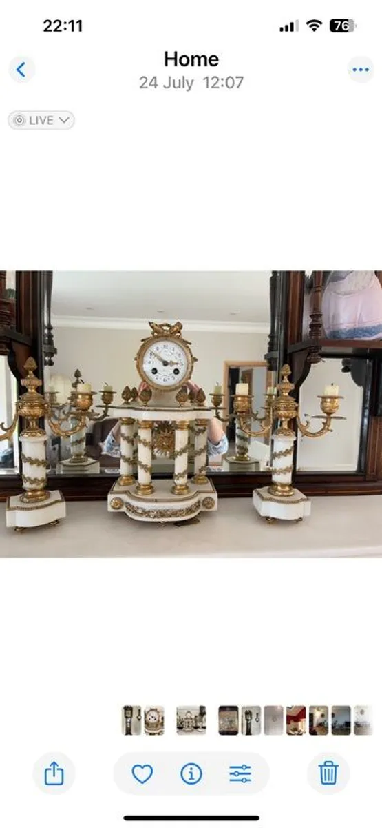 Antique clock and pair of candelabras - Image 2