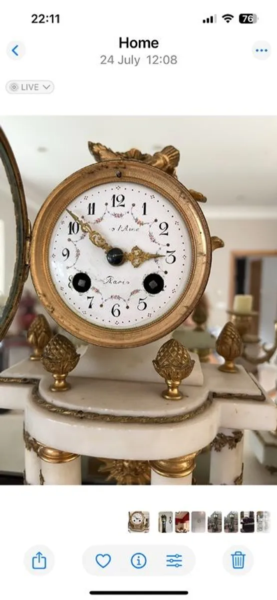 Antique clock and pair of candelabras - Image 3