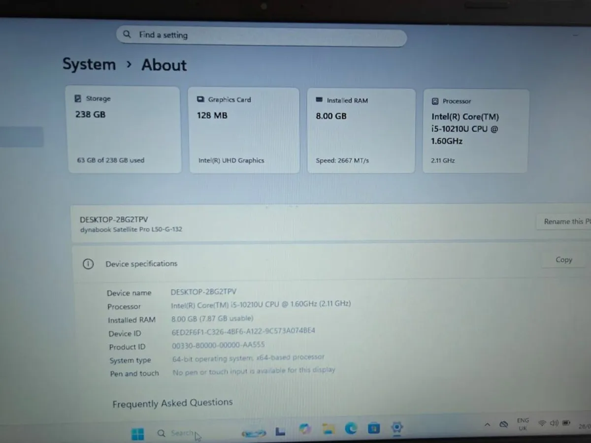 Toshiba Satellite Pro L50 | i5 (10th gen) | 8GB | - Image 3