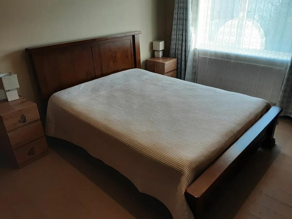 King Size (5 ft) Solid Dark Gloss Wood Bed Frame - Image 1