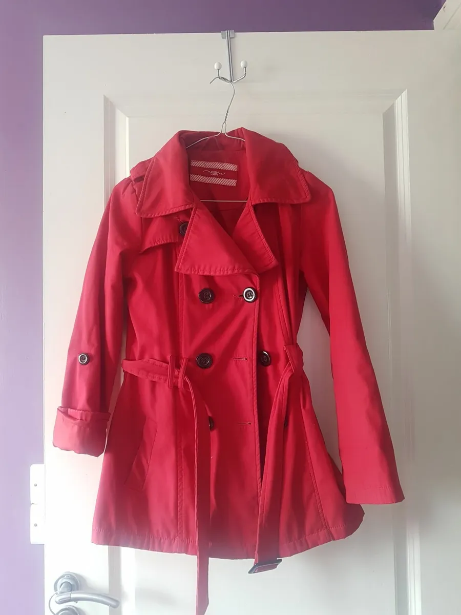 RED new look red coat fits xs s worn once - Image 2