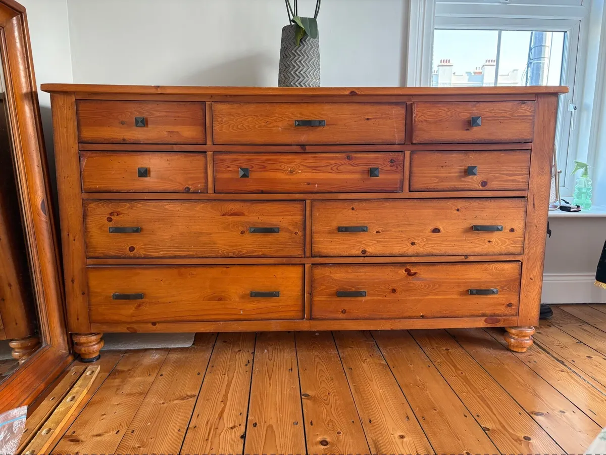 Solid Wood Chest of Drawers and Mirror - Image 1