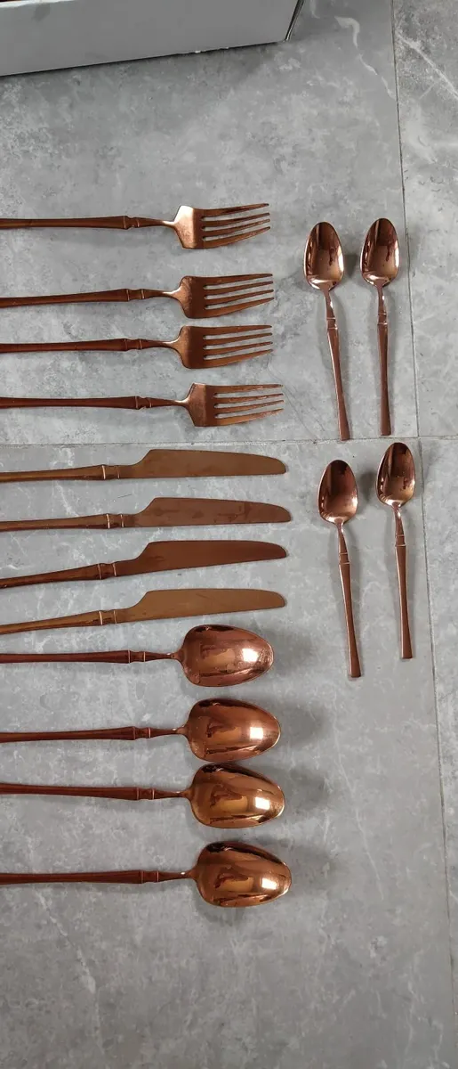 16pcs Stainless Steel Cutlery Set, Color copper - Image 2