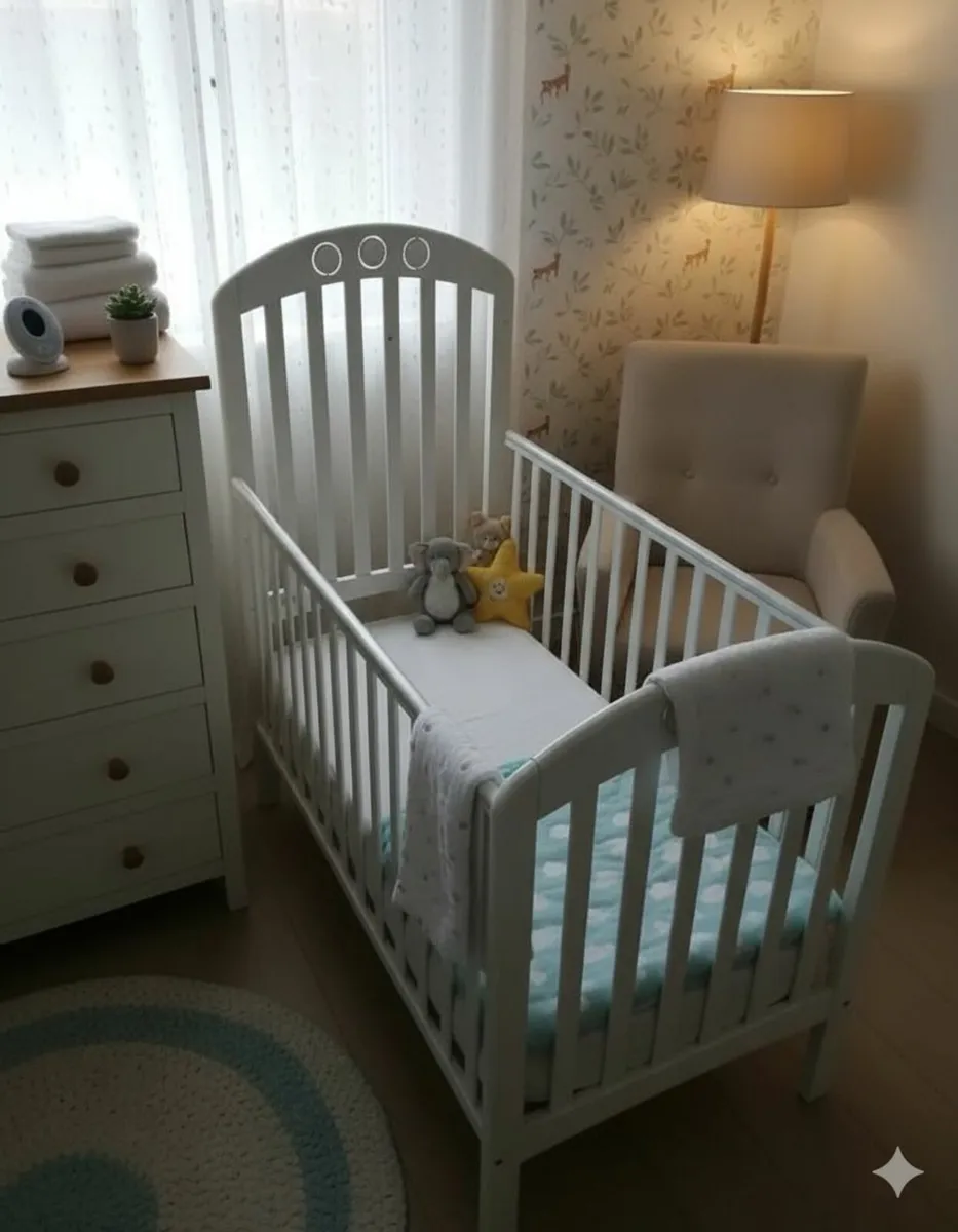 White Wooden Baby Cot – Excellent Condition - Image 1