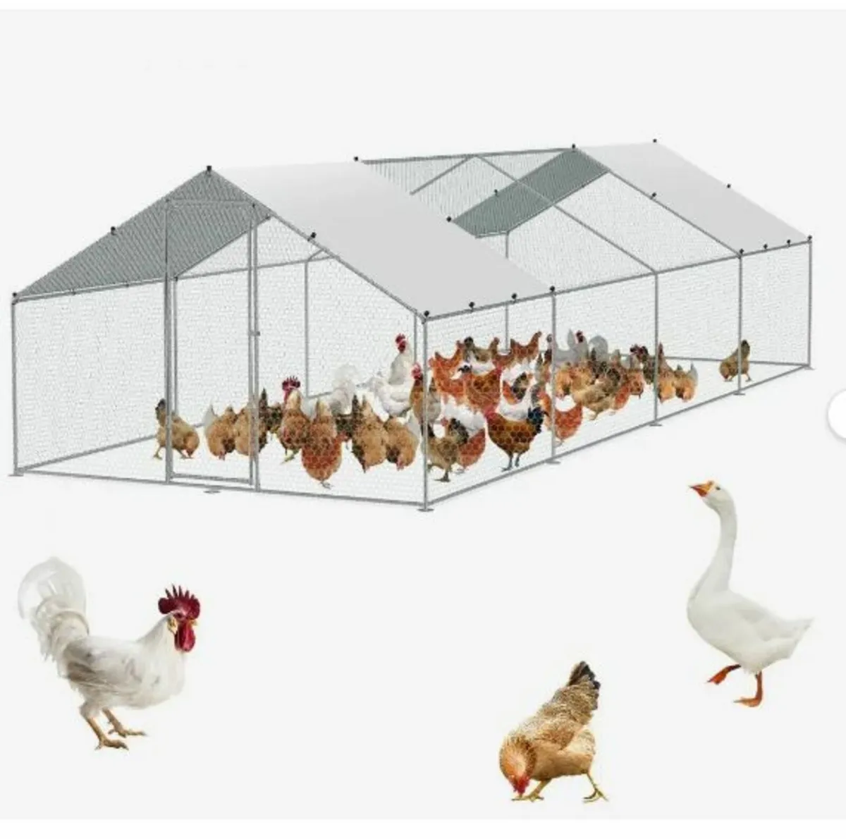 Large Metal Chicken Coop with Run, 3 x 7.83 x 1.9 - Image 1