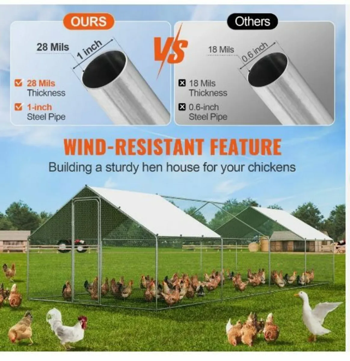 Large Metal Chicken Coop with Run, 3 x 7.83 x 1.9 - Image 3