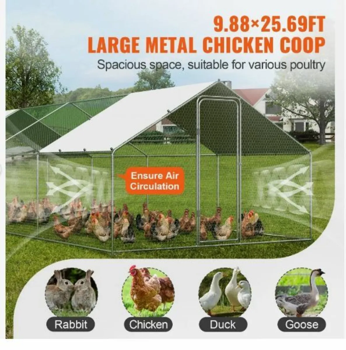 Large Metal Chicken Coop with Run, 3 x 7.83 x 1.9 - Image 4