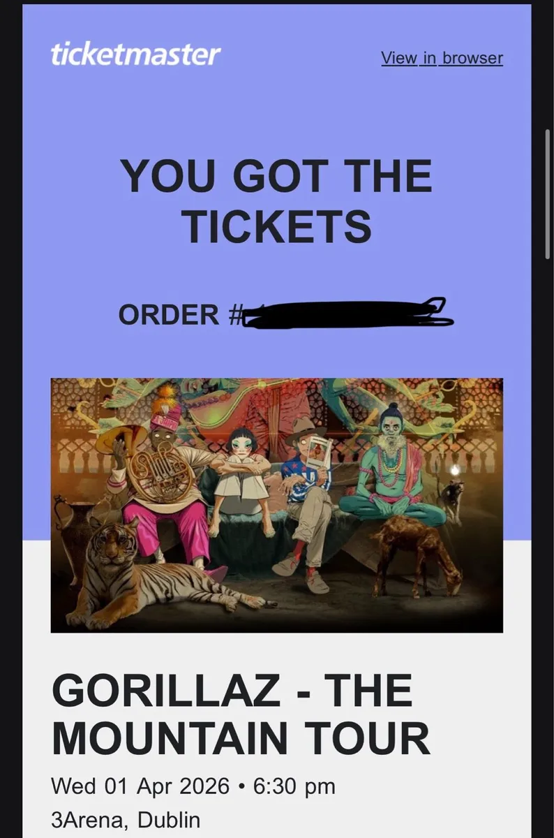 Gorillaz Ticket - Mountain Tour - April 1st