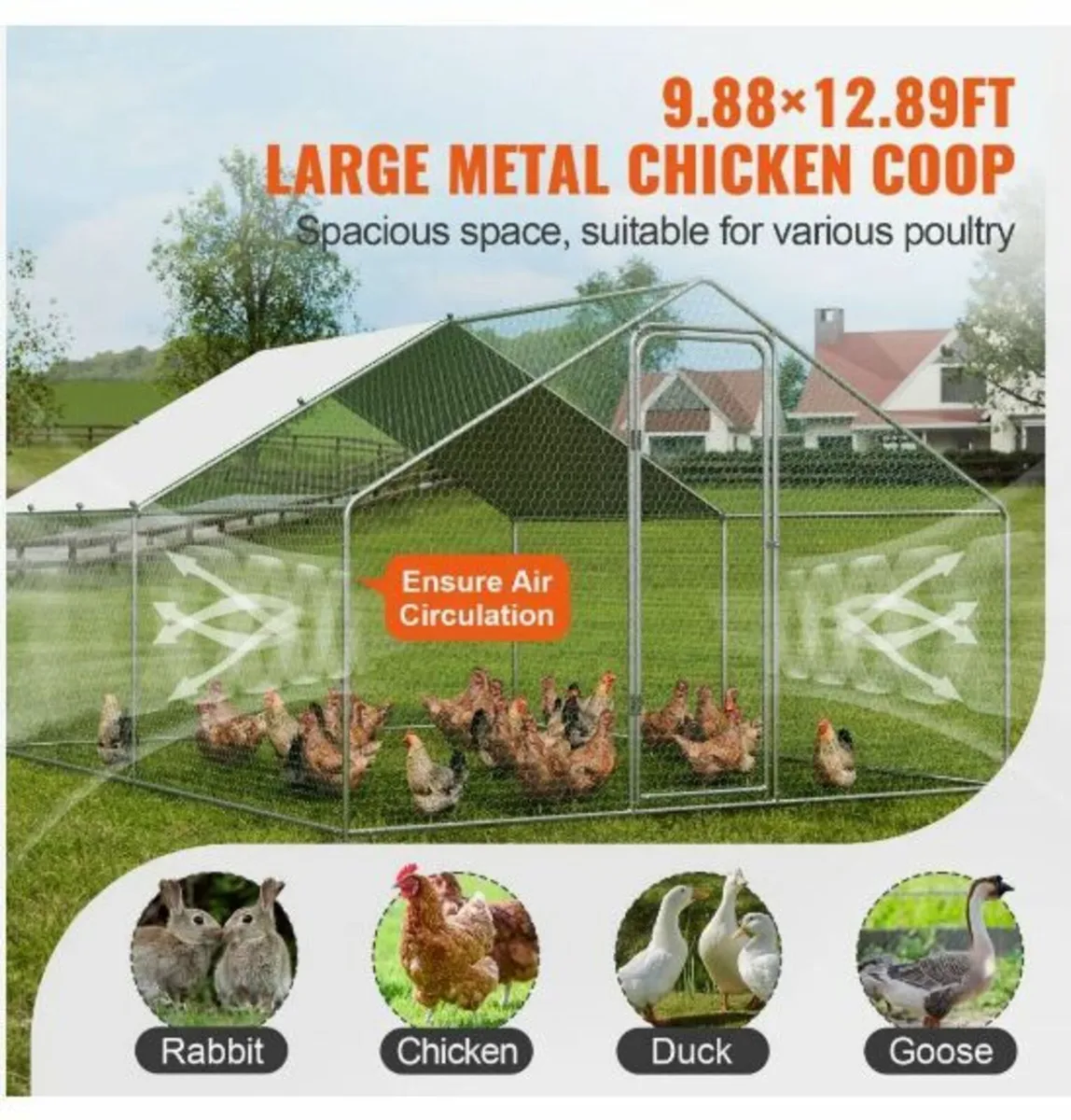Large Metal Chicken Coop, 9.8x12.9x6.5 ft - Image 4
