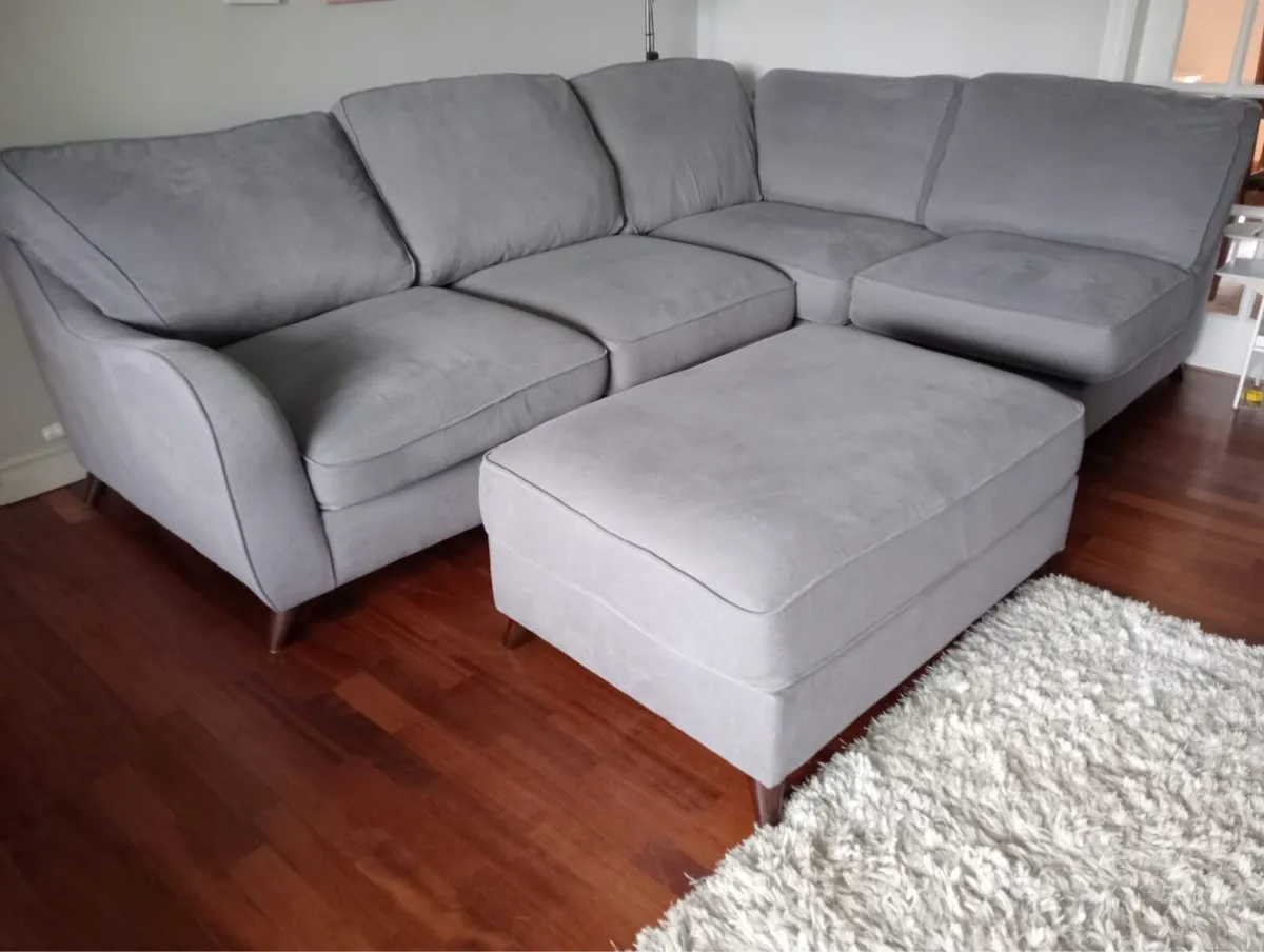 Grey L Couch and matching footstool - Image 1