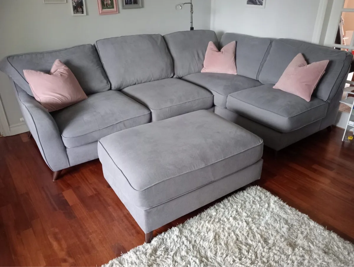 Grey L Couch and matching footstool - Image 2