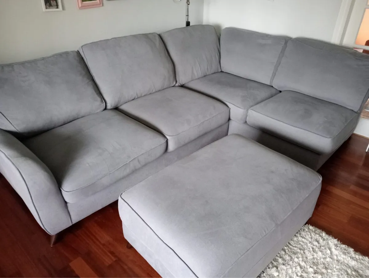 Grey L Couch and matching footstool - Image 3